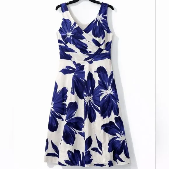 Jones New York Indigo White Floral Dress 6 Wedding Guest Coastal Garden Party - Picture 2 of 6
